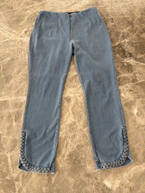 Lyssé Happy Hour Braided Crop Jeans Knit Denim Pull On Scallop Hem Blue Sz XL